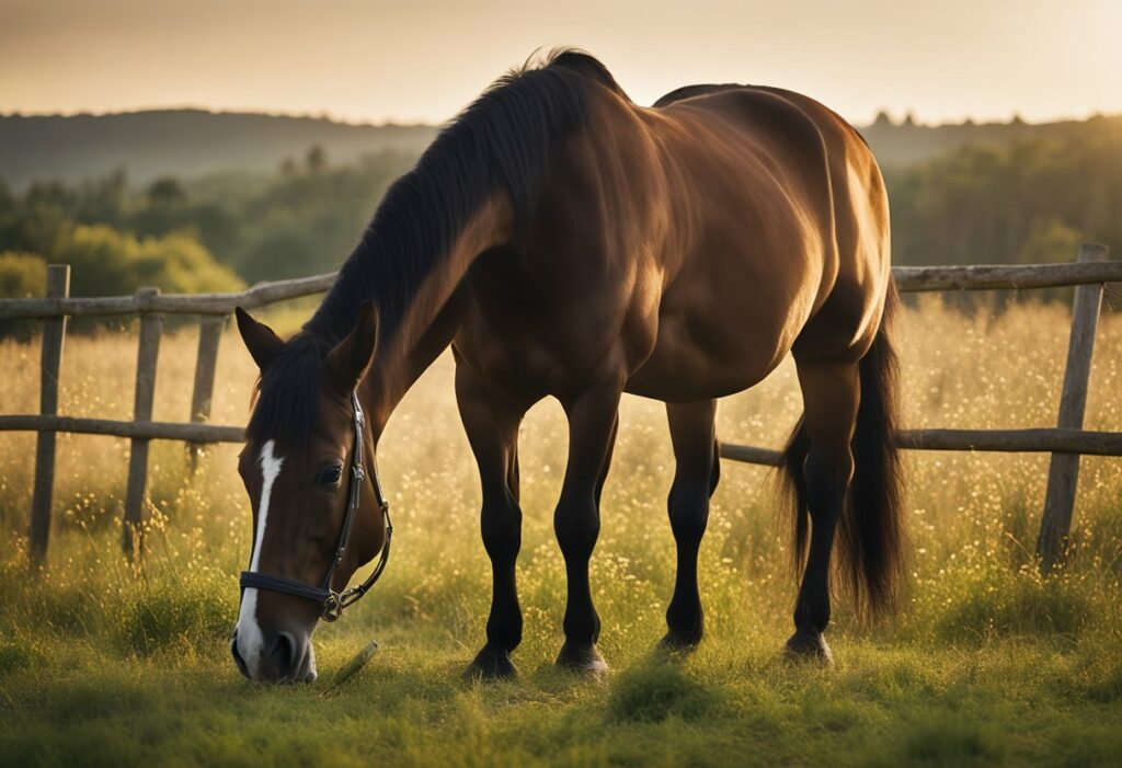 Horse grazing with a case of equine parasites