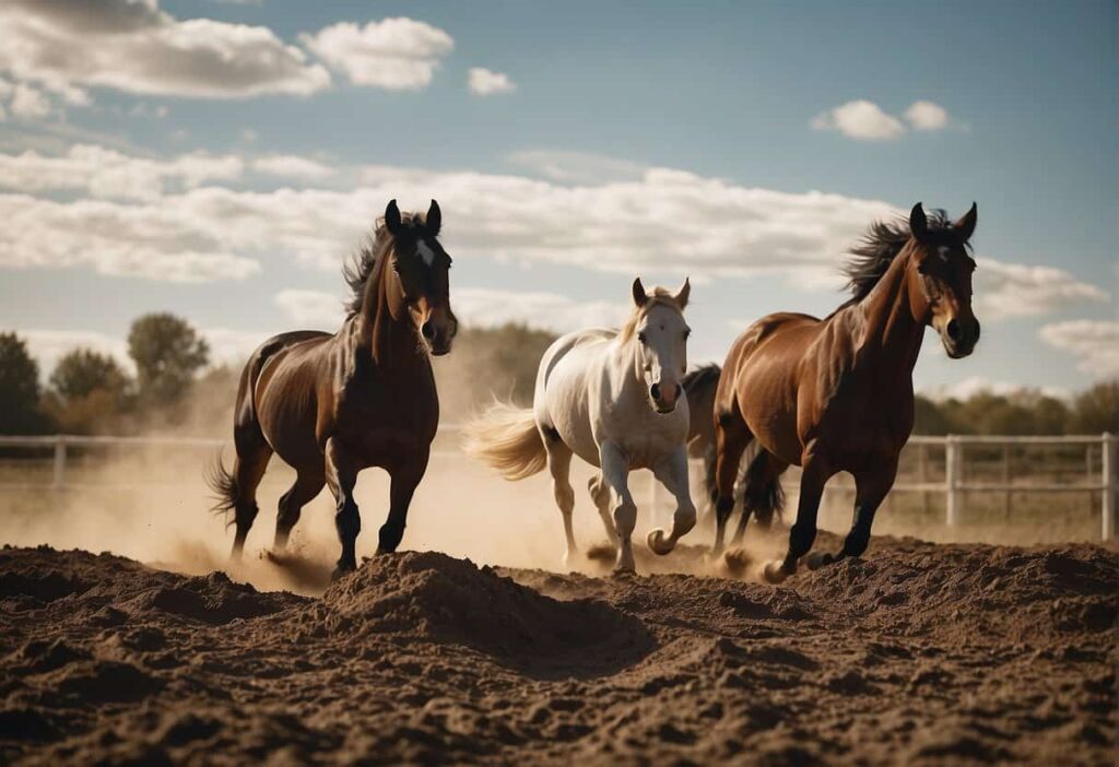Horses trot through dirt demonstrating social dynamics