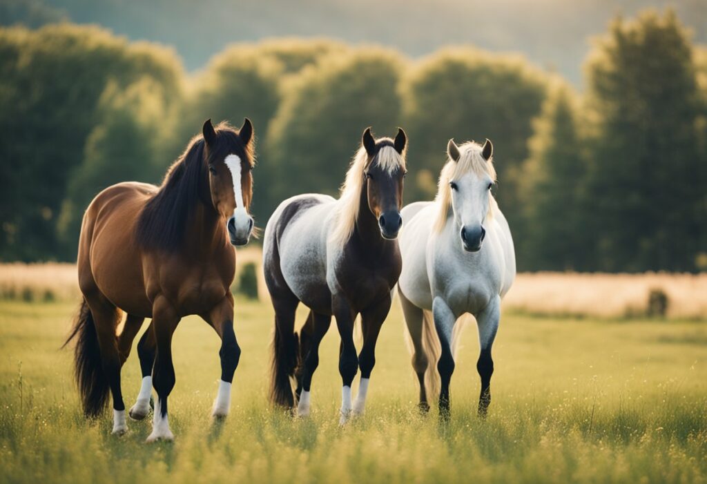 Group of horses during turnout in field