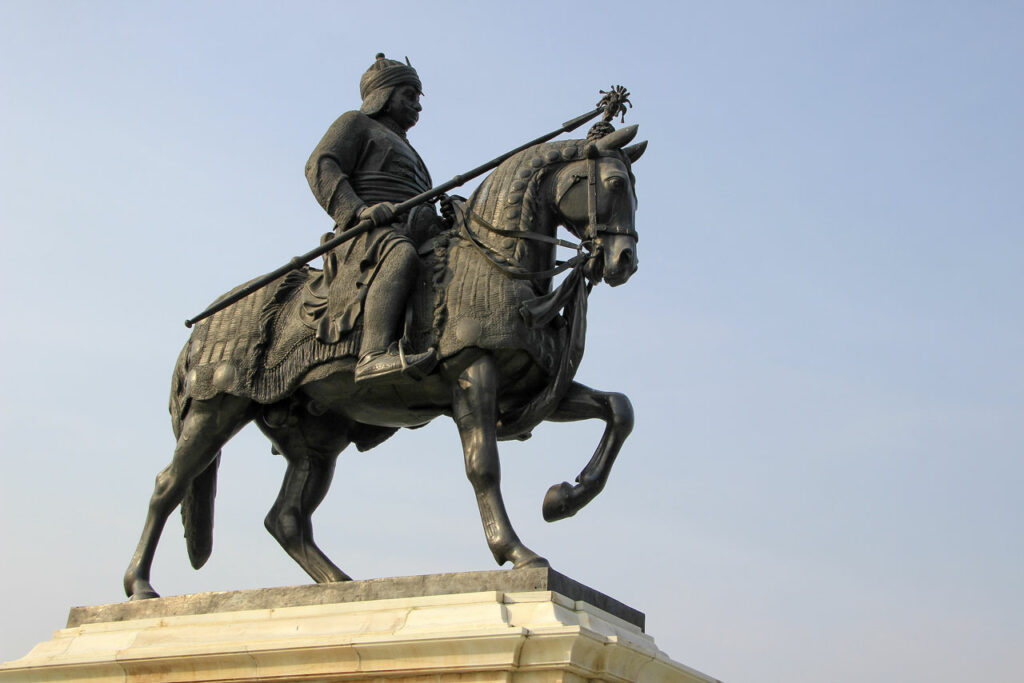 A statue of Maharana Pratap at Pratap Smarak on Moti Magri Hill in Udaipur Gujarat India